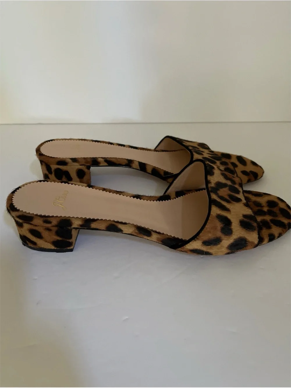 J Crew Florence Block Heel Mules Leopard Print Calf Hair Women’s Size 8.5